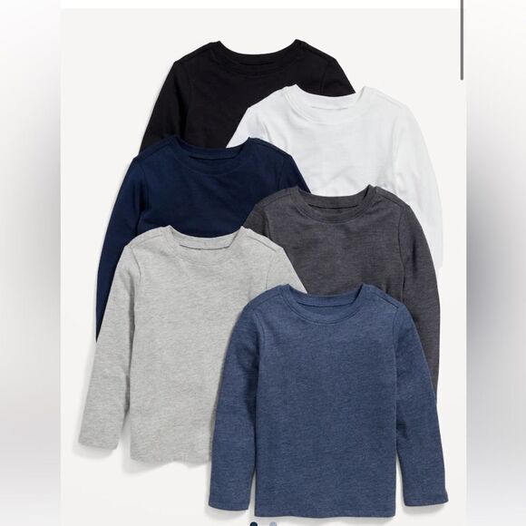 NWT New OLD NAVY Long Sleeve Tee Shirt 6 Multipack Lot White Black Blue Gray 2T - Picture 1 of 4